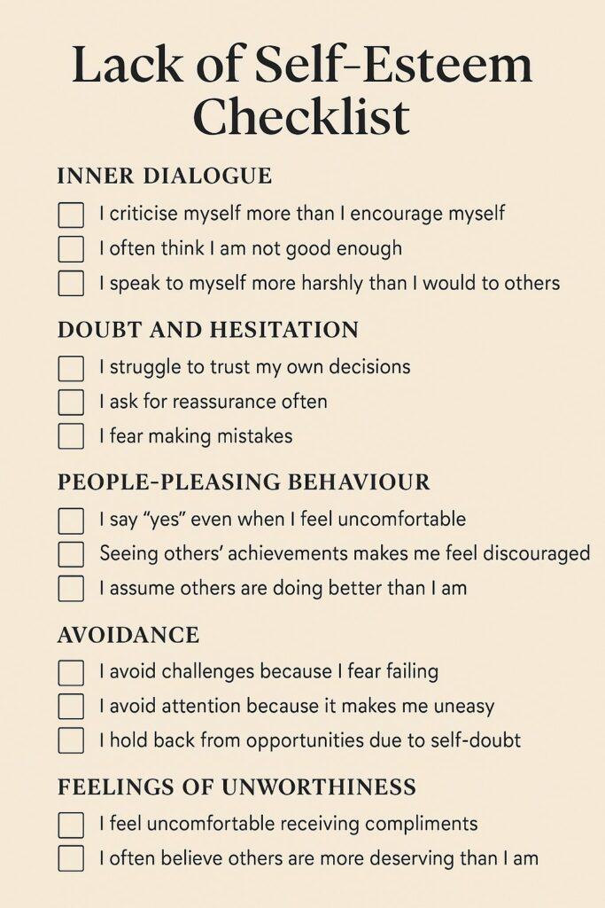 Lack of self-esteem checklist
